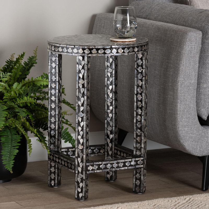 Bali Pari Elara Coastal Black And White Mother Of Pearl Capiz Shell End Table